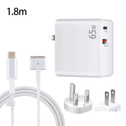 PD-65W USB-C / Type-C + QC3. 0 USB Laptop Charging Adapter + 1.8m USB-C / Type-C to MagSafe 2 / T Head Data Cable, UK Plug / US Plug