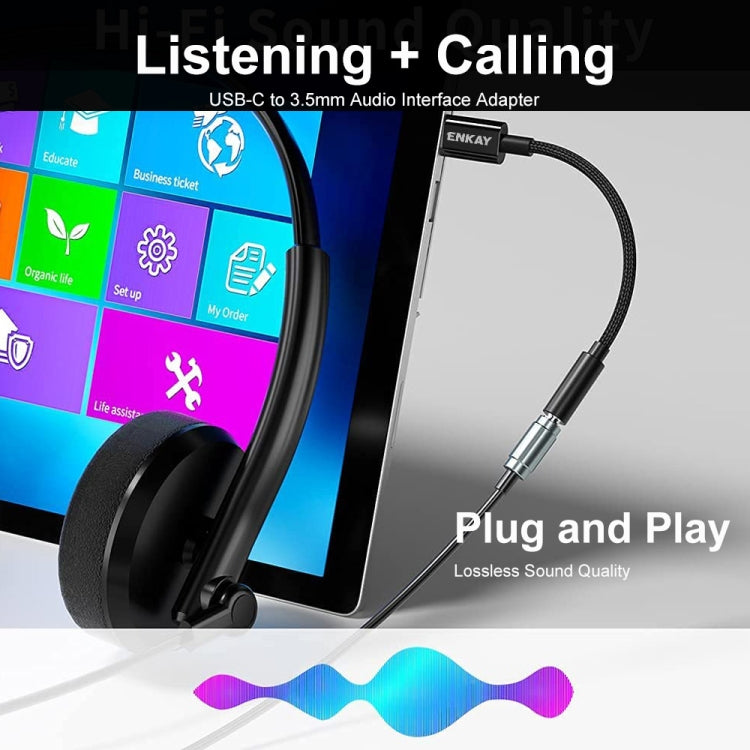 ENKAY USB-C / Type-C to 3.5mm Nylon Braided Aux Adapter Digital Decoding Audio Cable