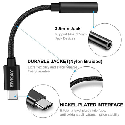 ENKAY USB-C / Type-C to 3.5mm Nylon Braided Aux Adapter Digital Decoding Audio Cable