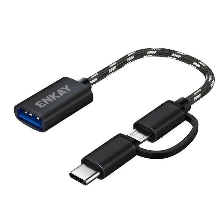 ENKAY ENK-AT113 2 in 1 Type-C / Micro USB to USB 3.0 Nylon Braided OTG Adapter Cable