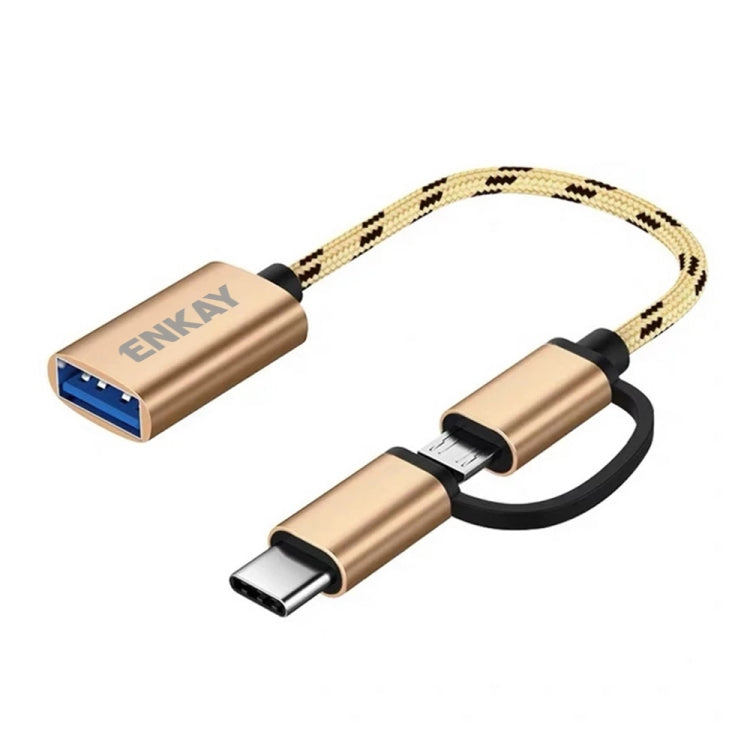 ENKAY ENK-AT113 2 in 1 Type-C / Micro USB to USB 3.0 Nylon Braided OTG Adapter Cable