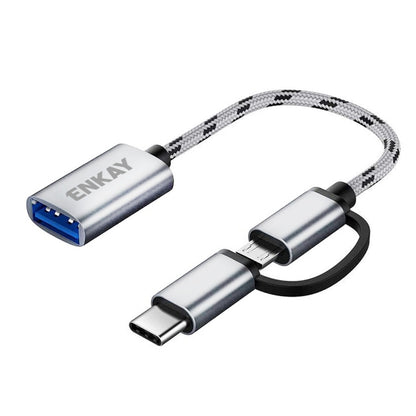ENKAY ENK-AT113 2 in 1 Type-C / Micro USB to USB 3.0 Nylon Braided OTG Adapter Cable