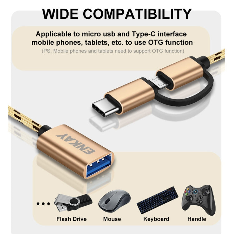 ENKAY ENK-AT113 2 in 1 Type-C / Micro USB to USB 3.0 Nylon Braided OTG Adapter Cable