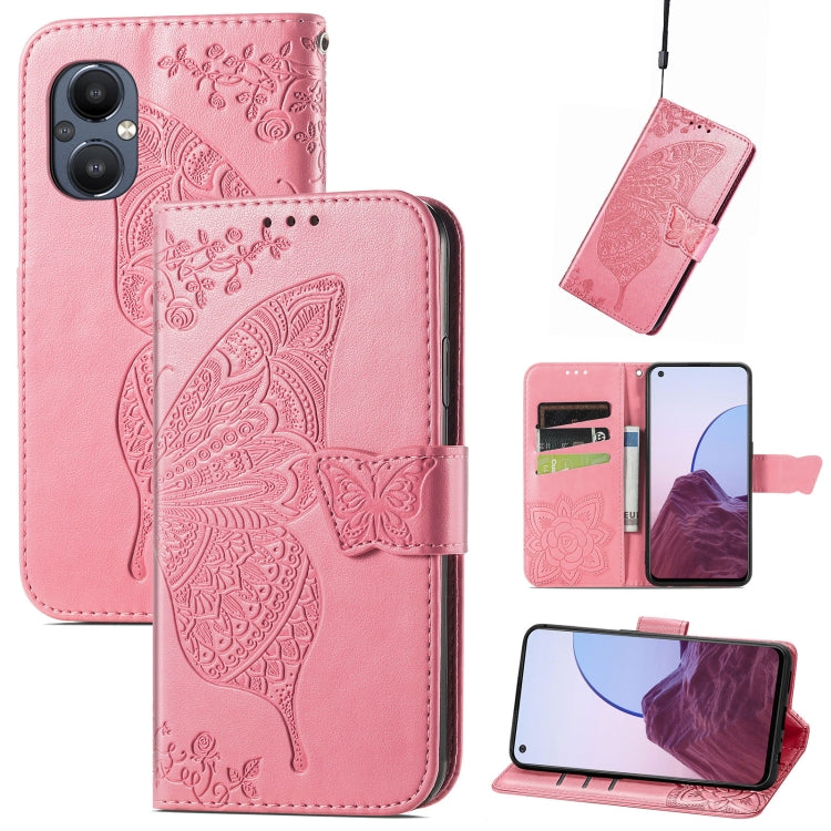 Butterfly Love Flower Embossed Flip Leather Phone Case, For OnePlus N20 5G