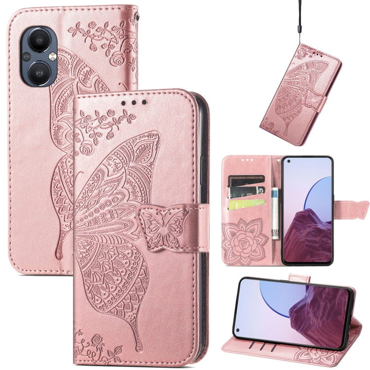Butterfly Love Flower Embossed Flip Leather Phone Case, For OnePlus N20 5G