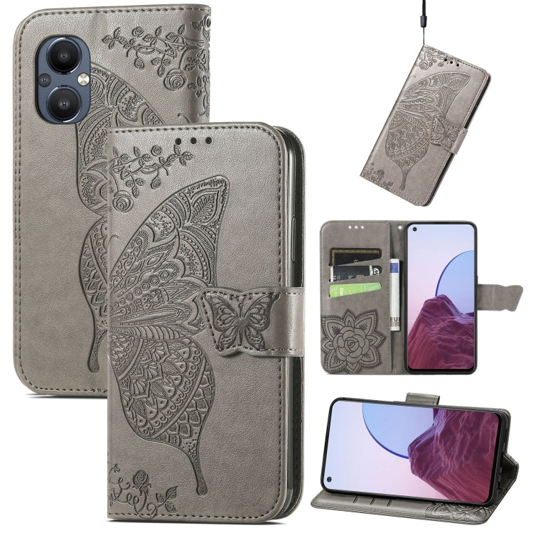 Butterfly Love Flower Embossed Flip Leather Phone Case, For OnePlus N20 5G