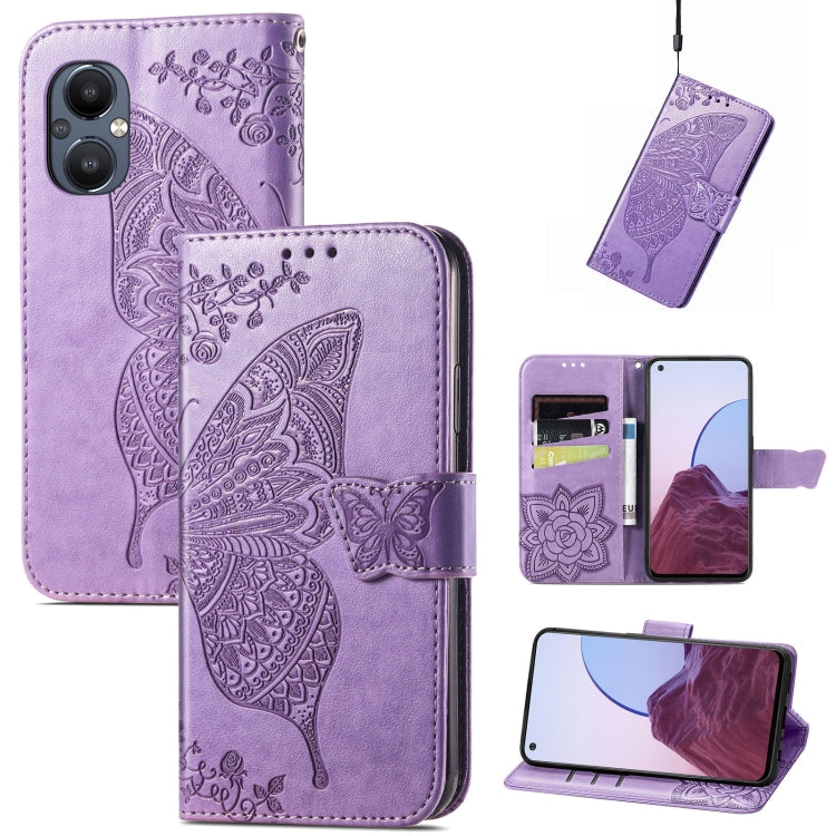 Butterfly Love Flower Embossed Flip Leather Phone Case, For OnePlus N20 5G