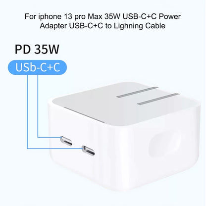 PD 35W Dual USB-C / Type-C Ports Charger with Type-C to Type-C Data Cable, US Plug, US Plug + 1m Dual Type-C Cable, US Plug + 2m Dual Type-C Cable