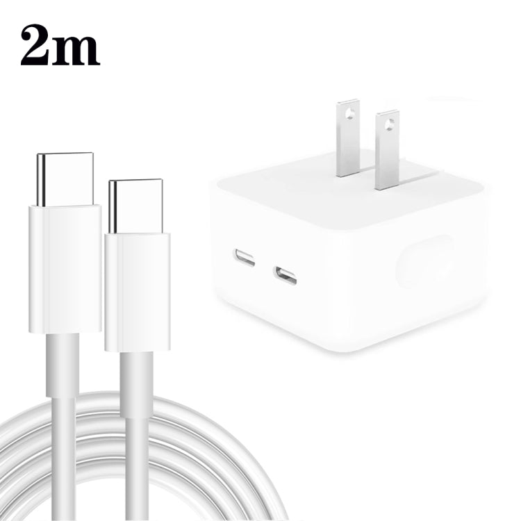 PD 35W Dual USB-C / Type-C Ports Charger with Type-C to Type-C Data Cable, US Plug, US Plug + 1m Dual Type-C Cable, US Plug + 2m Dual Type-C Cable