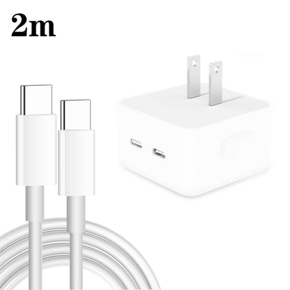 PD 35W Dual USB-C / Type-C Ports Charger with Type-C to Type-C Data Cable, US Plug, US Plug + 1m Dual Type-C Cable, US Plug + 2m Dual Type-C Cable