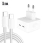 PD 35W Dual USB-C / Type-C Ports Charger with Type-C to Type-C Data Cable, EU Plug, EU Plug + 1m Dual Type-C Cable, EU Plug + 2m Dual Type-C Cable
