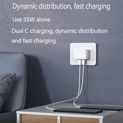PD 35W Dual USB-C / Type-C Ports Charger with Type-C to Type-C Data Cable, EU Plug, EU Plug + 1m Dual Type-C Cable, EU Plug + 2m Dual Type-C Cable