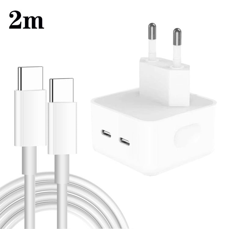 PD 35W Dual USB-C / Type-C Ports Charger with Type-C to Type-C Data Cable, EU Plug, EU Plug + 1m Dual Type-C Cable, EU Plug + 2m Dual Type-C Cable