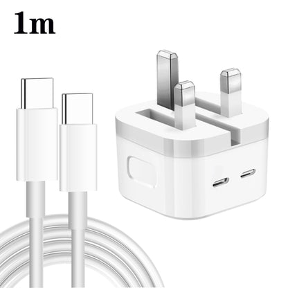 PD 35W Dual USB-C / Type-C Ports Charger with Type-C to Type-C Data Cable, UK Plug, UK Plug + 1m Dual Type-C Cable, UK Plug + 2m Dual Type-C Cable