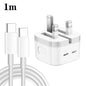 PD 35W Dual USB-C / Type-C Ports Charger with Type-C to Type-C Data Cable, UK Plug, UK Plug + 1m Dual Type-C Cable, UK Plug + 2m Dual Type-C Cable