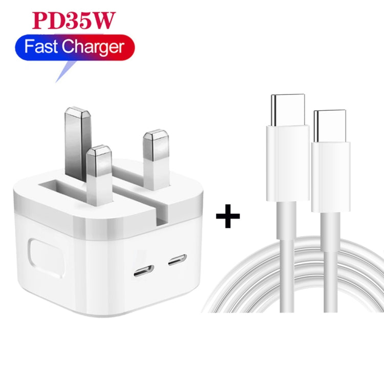 PD 35W Dual USB-C / Type-C Ports Charger with Type-C to Type-C Data Cable, UK Plug, UK Plug + 1m Dual Type-C Cable, UK Plug + 2m Dual Type-C Cable