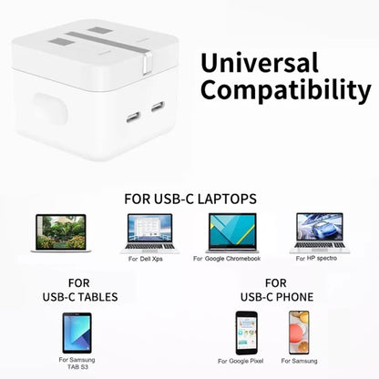 PD 35W Dual USB-C / Type-C Ports Charger with Type-C to Type-C Data Cable, UK Plug, UK Plug + 1m Dual Type-C Cable, UK Plug + 2m Dual Type-C Cable