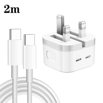 PD 35W Dual USB-C / Type-C Ports Charger with Type-C to Type-C Data Cable, UK Plug, UK Plug + 1m Dual Type-C Cable, UK Plug + 2m Dual Type-C Cable
