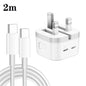 PD 35W Dual USB-C / Type-C Ports Charger with Type-C to Type-C Data Cable, UK Plug, UK Plug + 1m Dual Type-C Cable, UK Plug + 2m Dual Type-C Cable