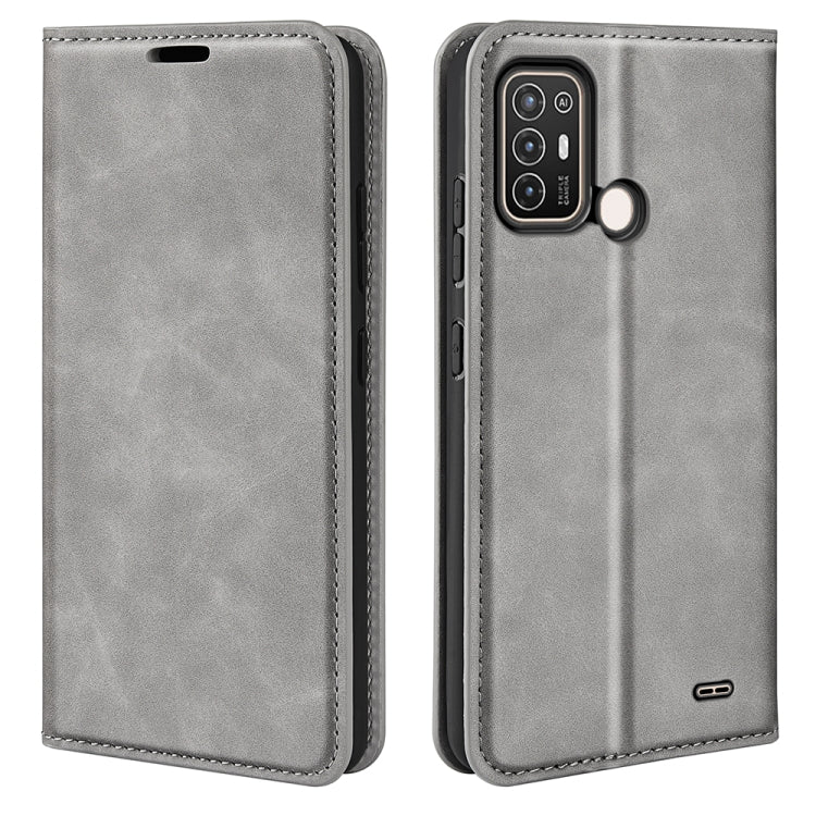 For ZTE Blade A52 Retro-skin Magnetic Suction Leather Phone Case