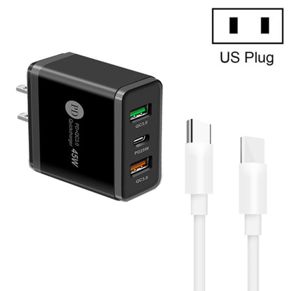 45W PD3.0 + 2 x QC3.0 USB Multi Port Charger with Type-C to Type-C Cable, US Plug, US Plug + Type-C to Type-C Cable