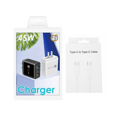 45W PD3.0 + 2 x QC3.0 USB Multi Port Charger with Type-C to Type-C Cable, US Plug, US Plug + Type-C to Type-C Cable