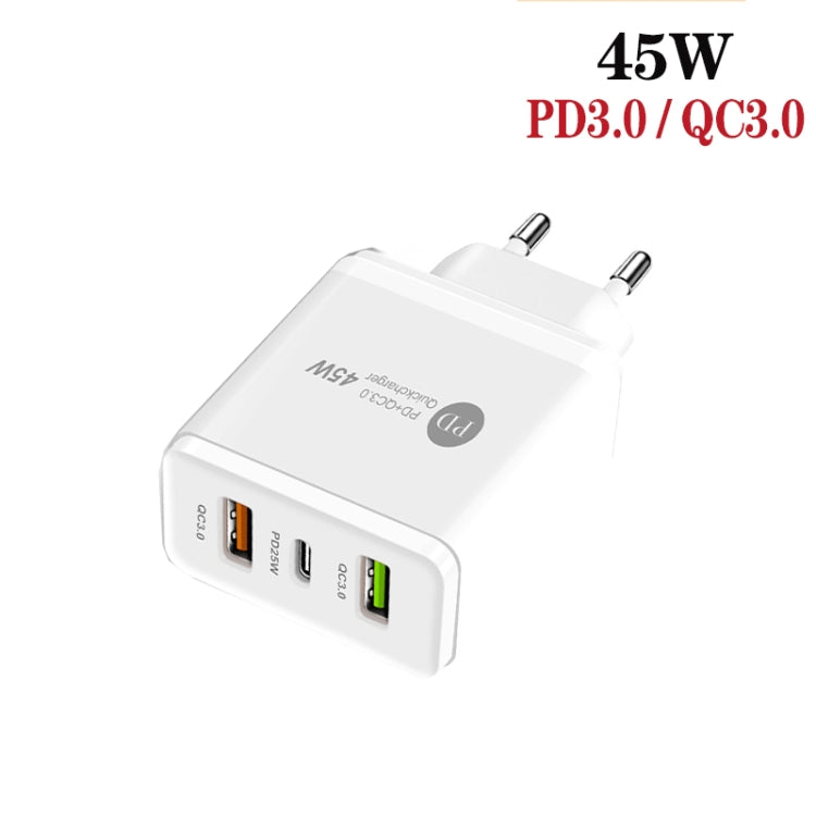 45W PD3.0 + 2 x QC3.0 USB Multi Port Charger with Type-C to Type-C Cable, EU Plug, EU Plug + Type-C to Type-C Cable