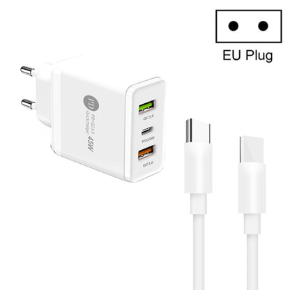 45W PD3.0 + 2 x QC3.0 USB Multi Port Charger with Type-C to Type-C Cable, EU Plug, EU Plug + Type-C to Type-C Cable