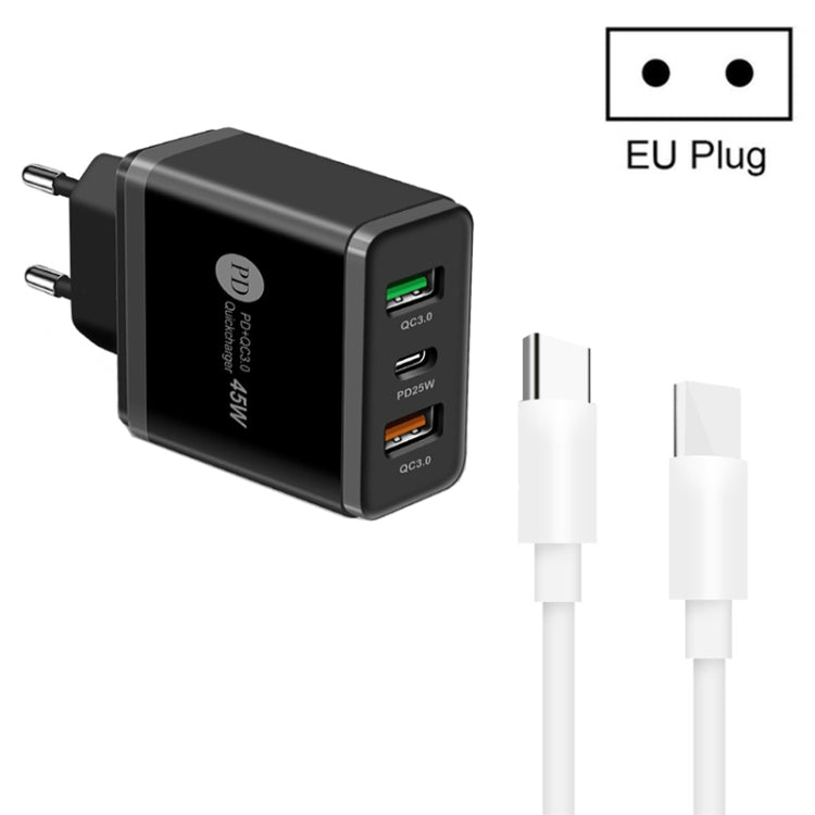 45W PD3.0 + 2 x QC3.0 USB Multi Port Charger with Type-C to Type-C Cable, EU Plug, EU Plug + Type-C to Type-C Cable