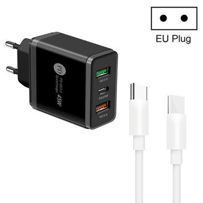 45W PD3.0 + 2 x QC3.0 USB Multi Port Charger with Type-C to Type-C Cable, EU Plug, EU Plug + Type-C to Type-C Cable