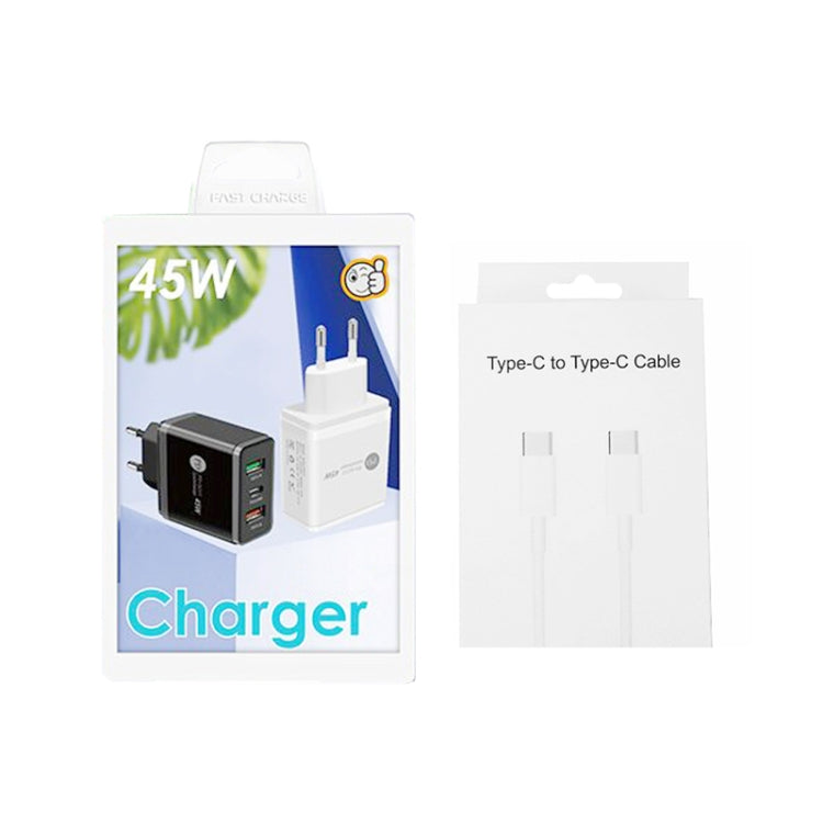 45W PD3.0 + 2 x QC3.0 USB Multi Port Charger with Type-C to Type-C Cable, EU Plug, EU Plug + Type-C to Type-C Cable