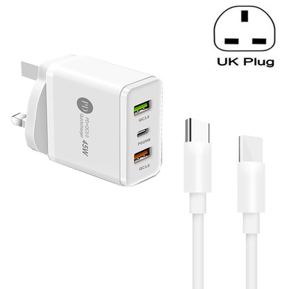 45W PD3.0 + 2 x QC3.0 USB Multi Port Charger with Type-C to Type-C Cable, UK Plug, UK Plug + Type-C to Type-C Cable
