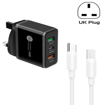 45W PD3.0 + 2 x QC3.0 USB Multi Port Charger with Type-C to Type-C Cable, UK Plug, UK Plug + Type-C to Type-C Cable