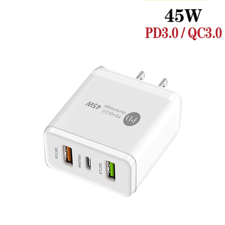 45W PD25W + 2 x QC3.0 USB Multi Port Charger with USB to Type-C Cable, US Plug, US Plug + USB to Type-C Cable