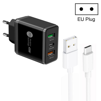 45W PD25W + 2 x QC3.0 USB Multi Port Charger with USB to Type-C Cable, EU Plug, EU Plug + USB to Type-C Cable