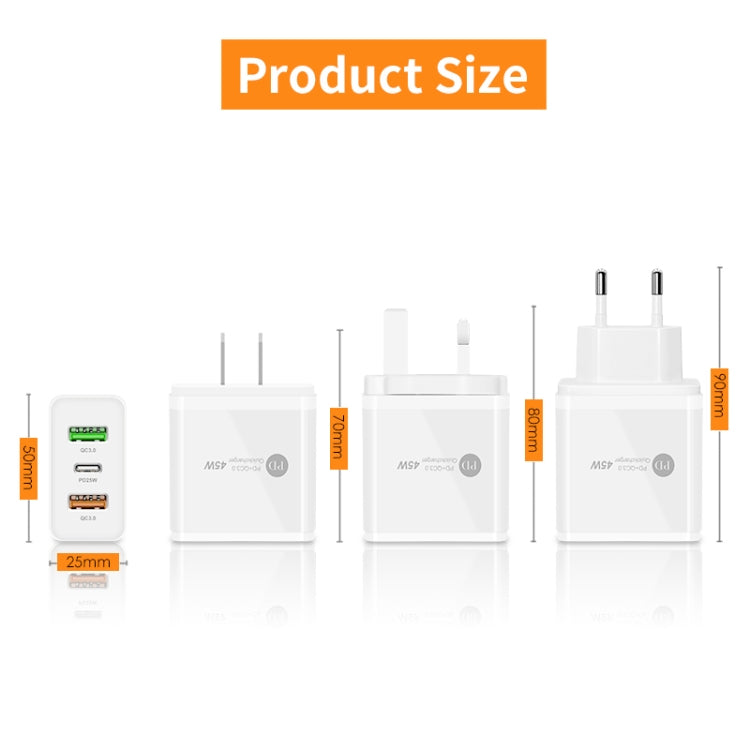 45W PD25W + 2 x QC3.0 USB Multi Port Charger with USB to Type-C Cable, UK Plug, UK Plug + USB to Type-C Cable