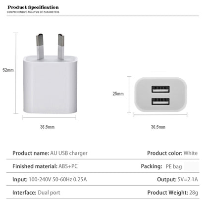 Mini Dual Port USB Charger with USB to Type-C Data Cable, AU Plug, AU Plug + Type-C Cable