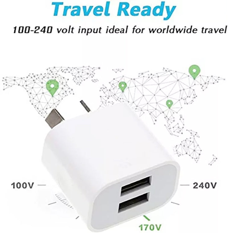 Mini Dual Port USB Charger with USB to Type-C Data Cable, AU Plug, AU Plug + Type-C Cable