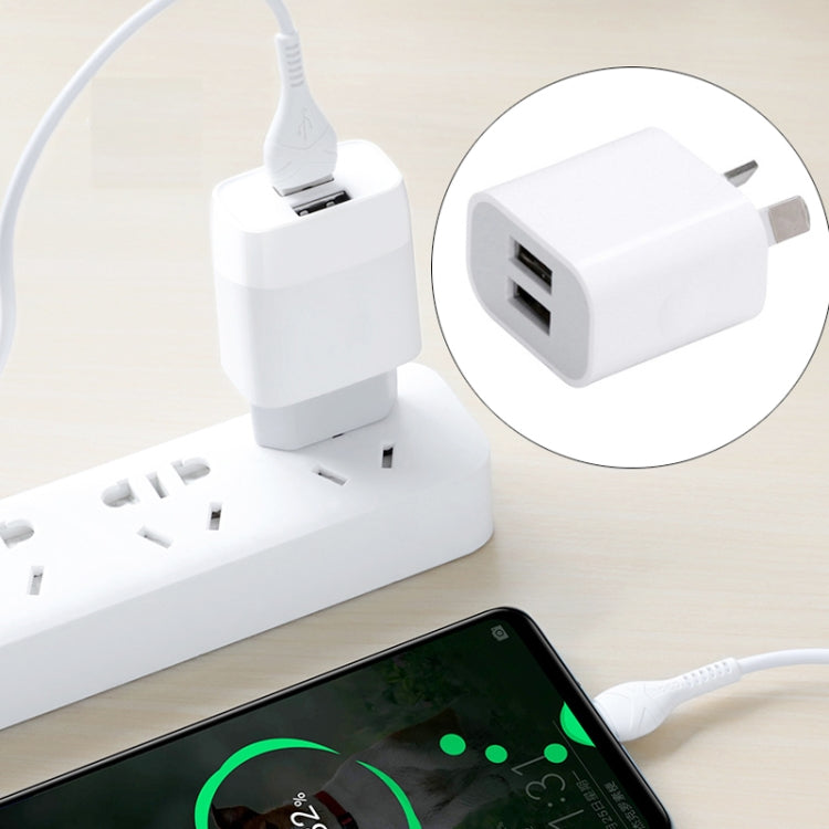 Mini Dual Port USB Charger with USB to Type-C Data Cable, AU Plug, AU Plug + Type-C Cable