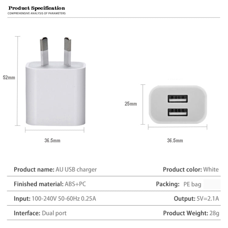 Mini Dual Port USB Charger with USB to Micro USB Data Cable, AU Plug, AU Plug + Micro USB Cable