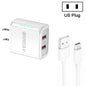 36W Dual Port QC3.0 USB Charger with 3A USB to Type-C Data Cable, US Plug, US Plug + USB to Type-C Cable