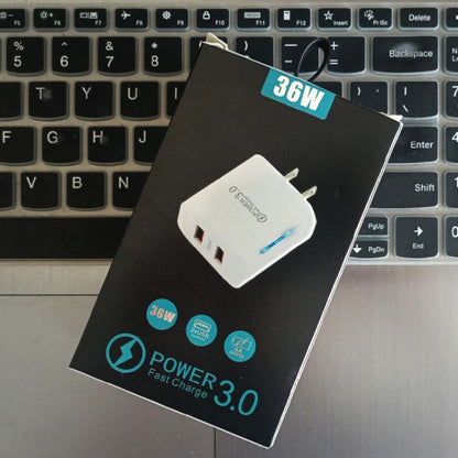 36W Dual Port QC3.0 USB Charger with 3A USB to Type-C Data Cable, US Plug, US Plug + USB to Type-C Cable