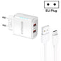 36W Dual Port QC3.0 USB Charger with 3A USB to Type-C Data Cable , EU Plug, EU Plug + USB to Type-C Cable