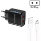 36W Dual Port QC3.0 USB Charger with 3A USB to Type-C Data Cable , EU Plug, EU Plug + USB to Type-C Cable