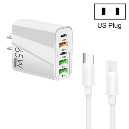 65W Dual PD Type-C + 3 x USB Multi Port Charger with 3A Type-C to Type-C Data Cable, US Plug, US Plug + Type-C to Type-C Cable