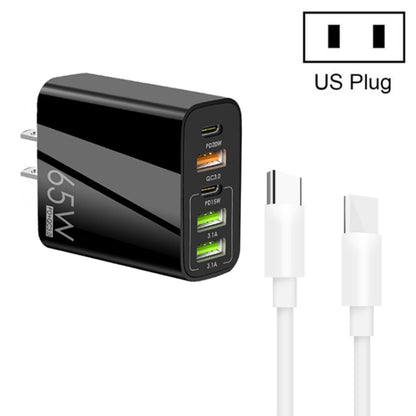 65W Dual PD Type-C + 3 x USB Multi Port Charger with 3A Type-C to Type-C Data Cable, US Plug, US Plug + Type-C to Type-C Cable