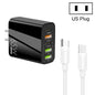 65W Dual PD Type-C + 3 x USB Multi Port Charger with 3A Type-C to Type-C Data Cable, US Plug, US Plug + Type-C to Type-C Cable