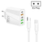 65W Dual PD Type-C + 3 x USB Multi Port Charger with 3A Type-C to Type-C Data Cable, US Plug, EU Plug + Type-C to Type-C Cable