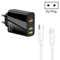 65W Dual PD Type-C + 3 x USB Multi Port Charger with 3A Type-C to Type-C Data Cable, US Plug, EU Plug + Type-C to Type-C Cable