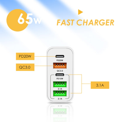 65W Dual PD Type-C + 3 x USB Multi Port Charger with 3A Type-C to Type-C Data Cable, UK Plug, UK Plug + Type-C to Type-C Cable